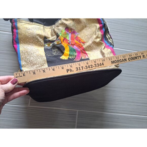 NWT Laurel Burch Cat Parrot Canvas Drawstring Tote Bag 12x14x8 Bag Charm READ - Picture 7 of 9